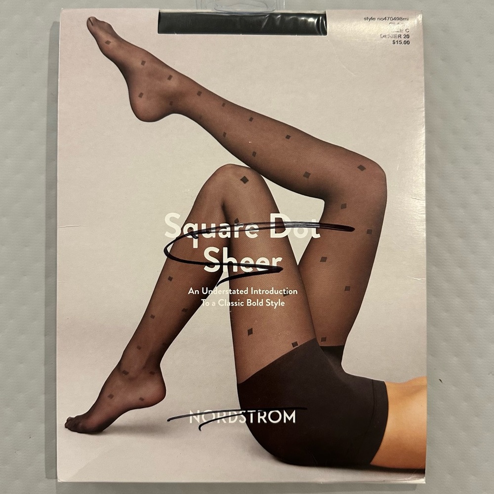 Nordstrom Square Dot Sheer Black Tights Hosiery Denier‎ 20 Elegant Polka Dot NEW - Picture 2 of 6